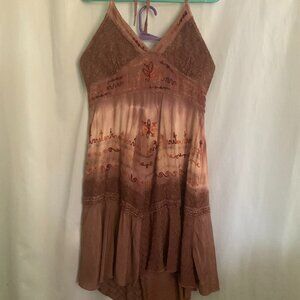 L.S.I. Boho Rayon Flowing Dress, Beige, Women's XL